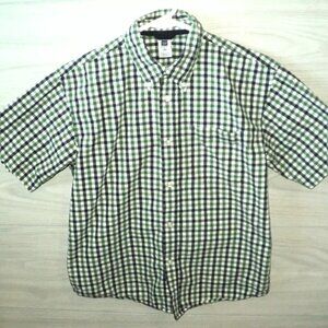 Gap Dress Shirt Checked Boy's L (10) Green, Black, White Short Sleeves Buttoned
